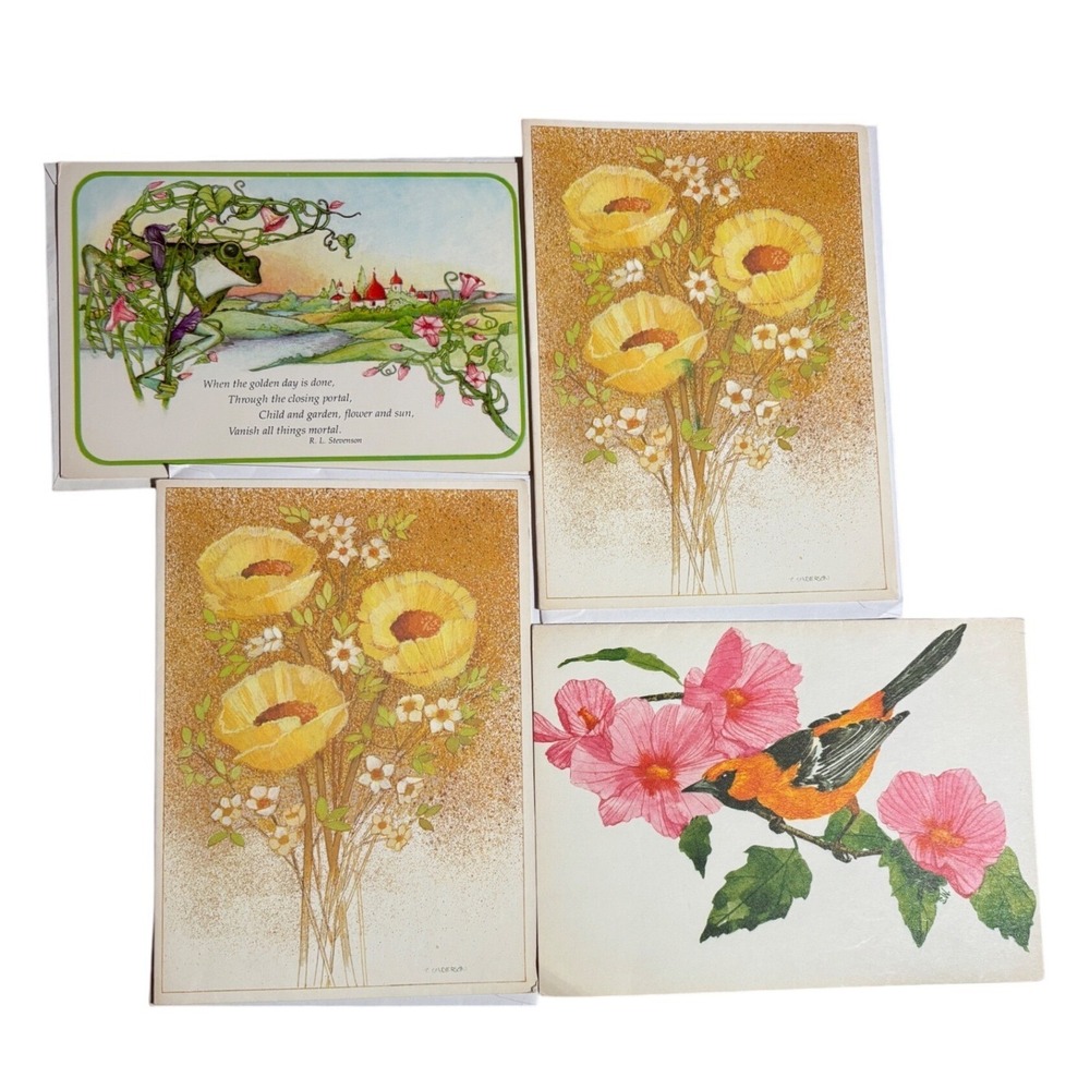Vintage Greeting Cards Lot 4 Birthday Bird Cottagcore Design Treasury Current